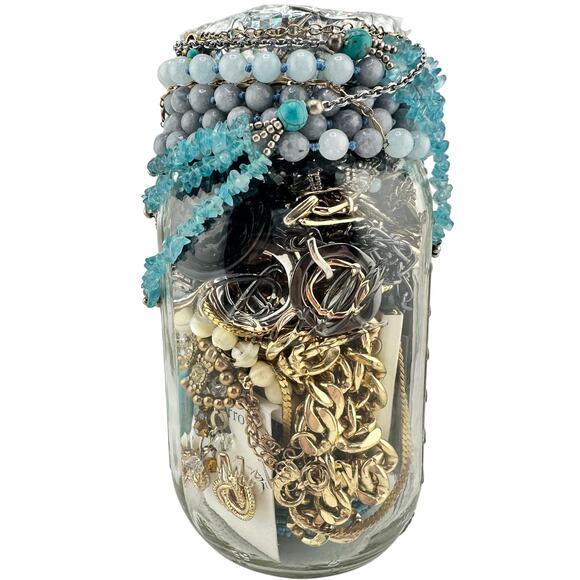 2lb 11oz Jewelry Jar Vintage to Modern Necklaces Bracelets Earrings Mixed Lot - Picture 3 of 9